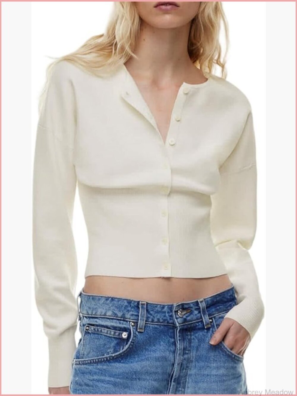 Crop Button Down Cardigan V Neck Long Sleeve Ribbed Knit Pullover Sweater